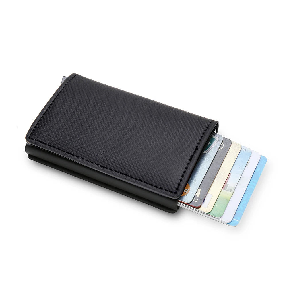 Anti Rfid Carbon Fiber ID Credit Card Holder Men Wallets Mini Automatic Pop up Bank Cardholder Case Minimalist Vallet Choice