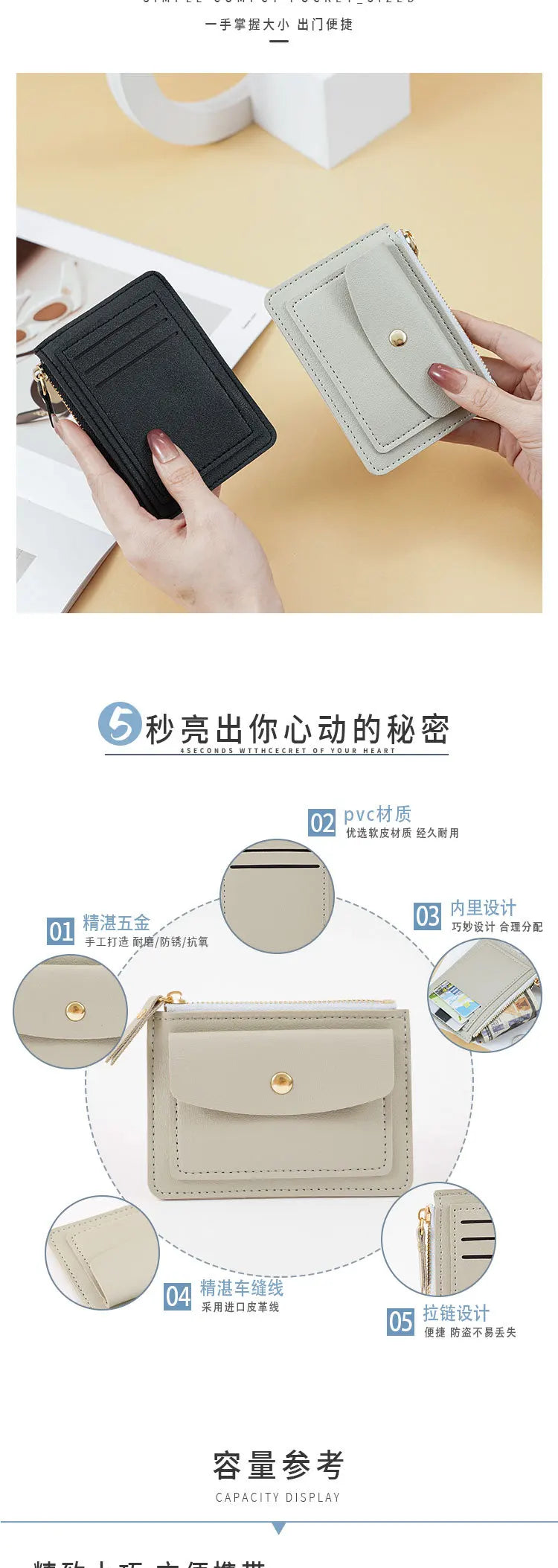 Women Simple Wallet Female PU Leather Purse Mini Zipper Solid Multi-Card Holder Coin Short Wallets Slim Small Wallet Zipper Hasp
