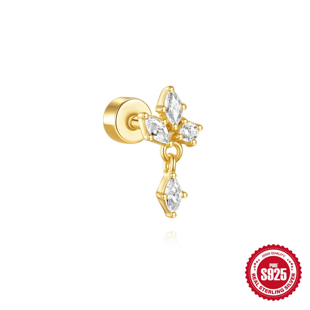 925 Silver Star Moon Zircon Stud Earrings Hypoallergenic - Smarsty