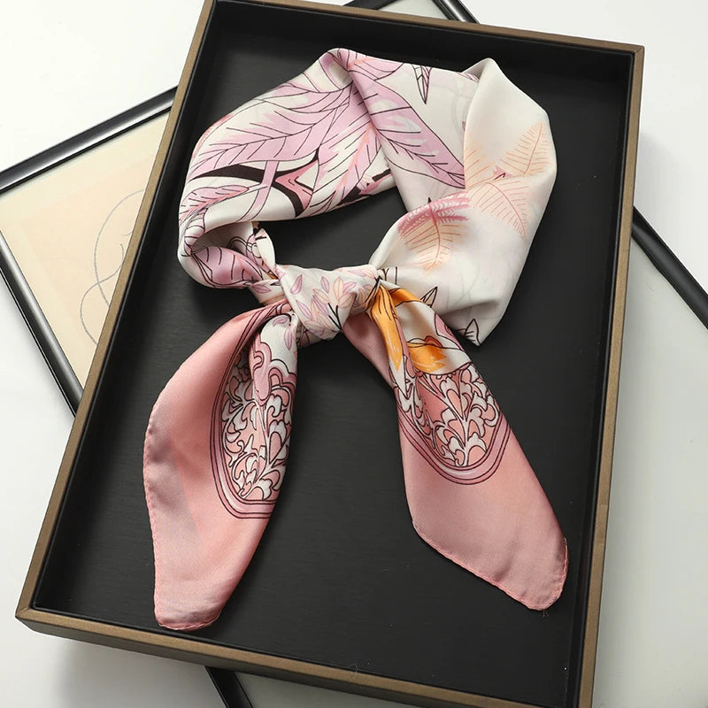 Luxury Silk Skinny Scarf with Cat Print for Women - Smarsty