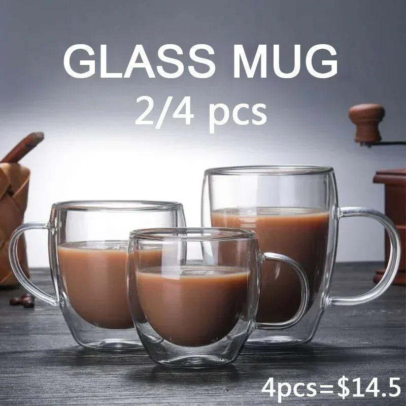 Double Bottom Thermal Glass Coffee Cup Set - Smarsty