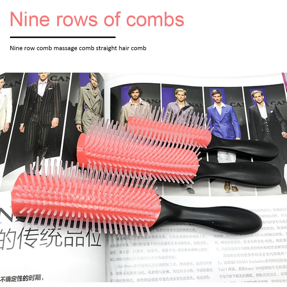 9-Rows Detangling Hair Brush Denman Detangler Hairbrush Scalp Massager Straight Curly Wet Removable DIY Hair Comb Brush