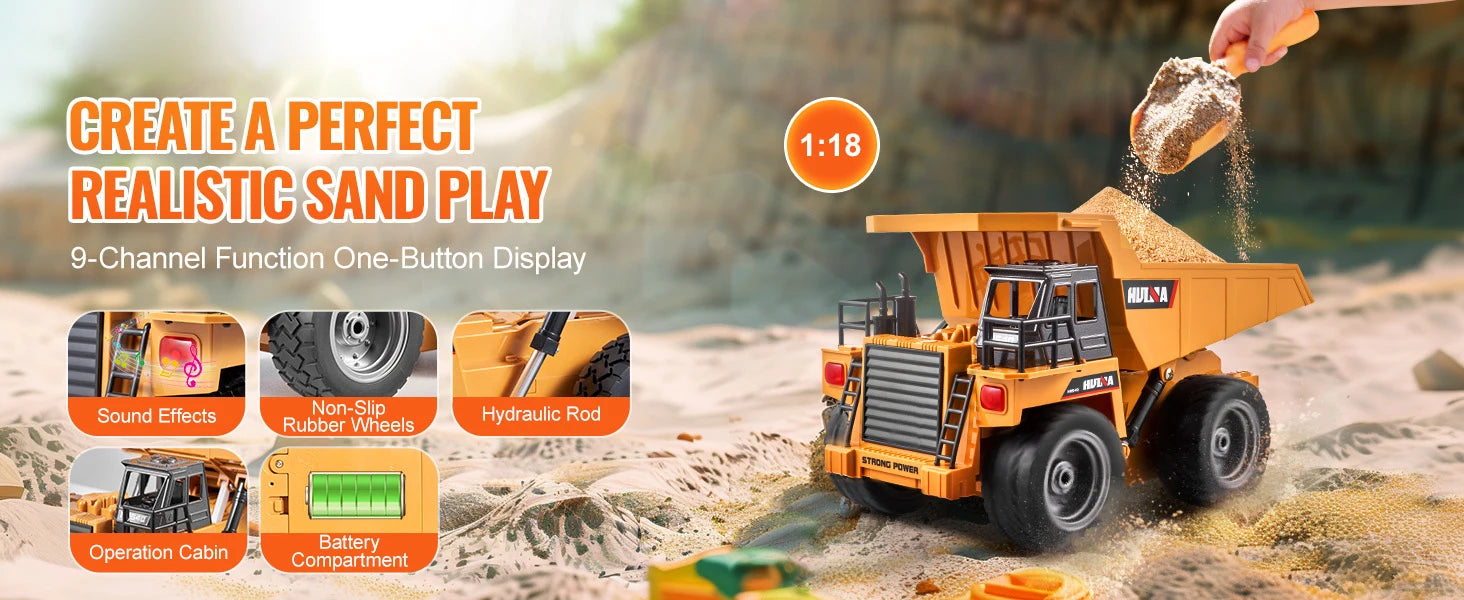 SucceBuy RC Car Children Toys Remote Control Dump Truck Toys 9-Channel with Battery for Toddlers Electric Car Kids Toys Gift