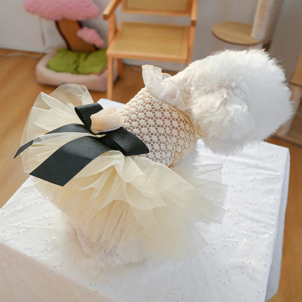 Luxury Kawaii Dog Dress with Pearl Collar for Small Pets - Smarsty