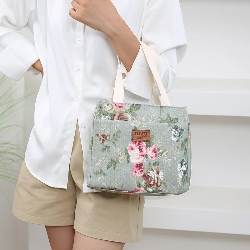 Insulated Floral Lunch Bag Large Capacity Bento Cooler - Smarsty