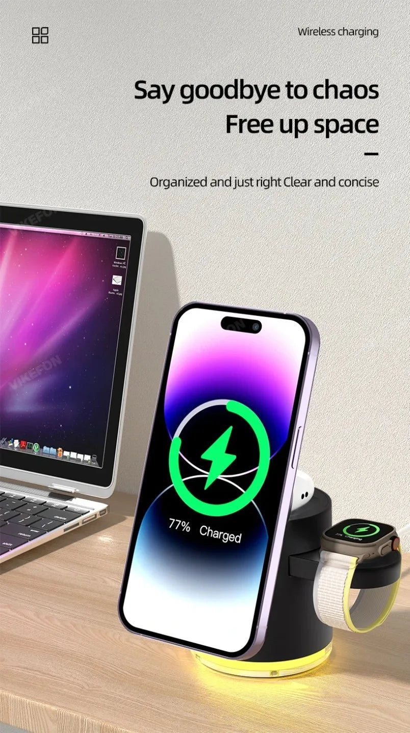 Qi2 3 In 1 Wireless Charger Station With Night Lamp - Smarsty