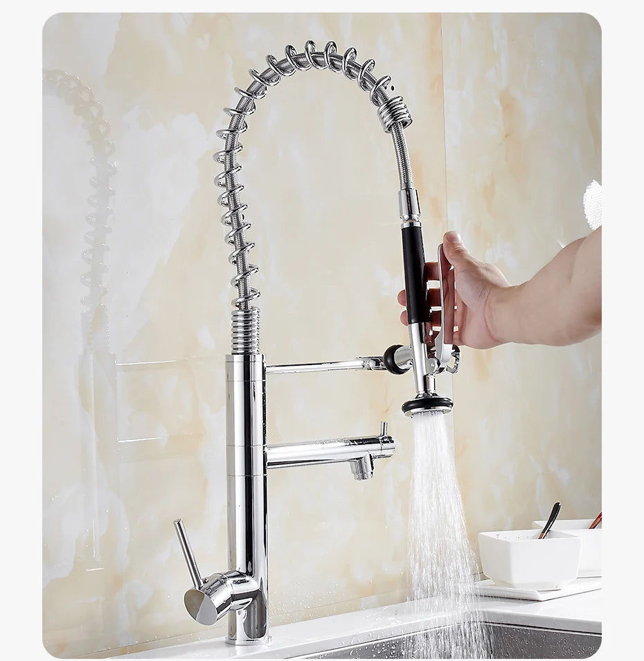 Chrome Brass Kitchen Faucet with Pull Out Spray - Smarsty