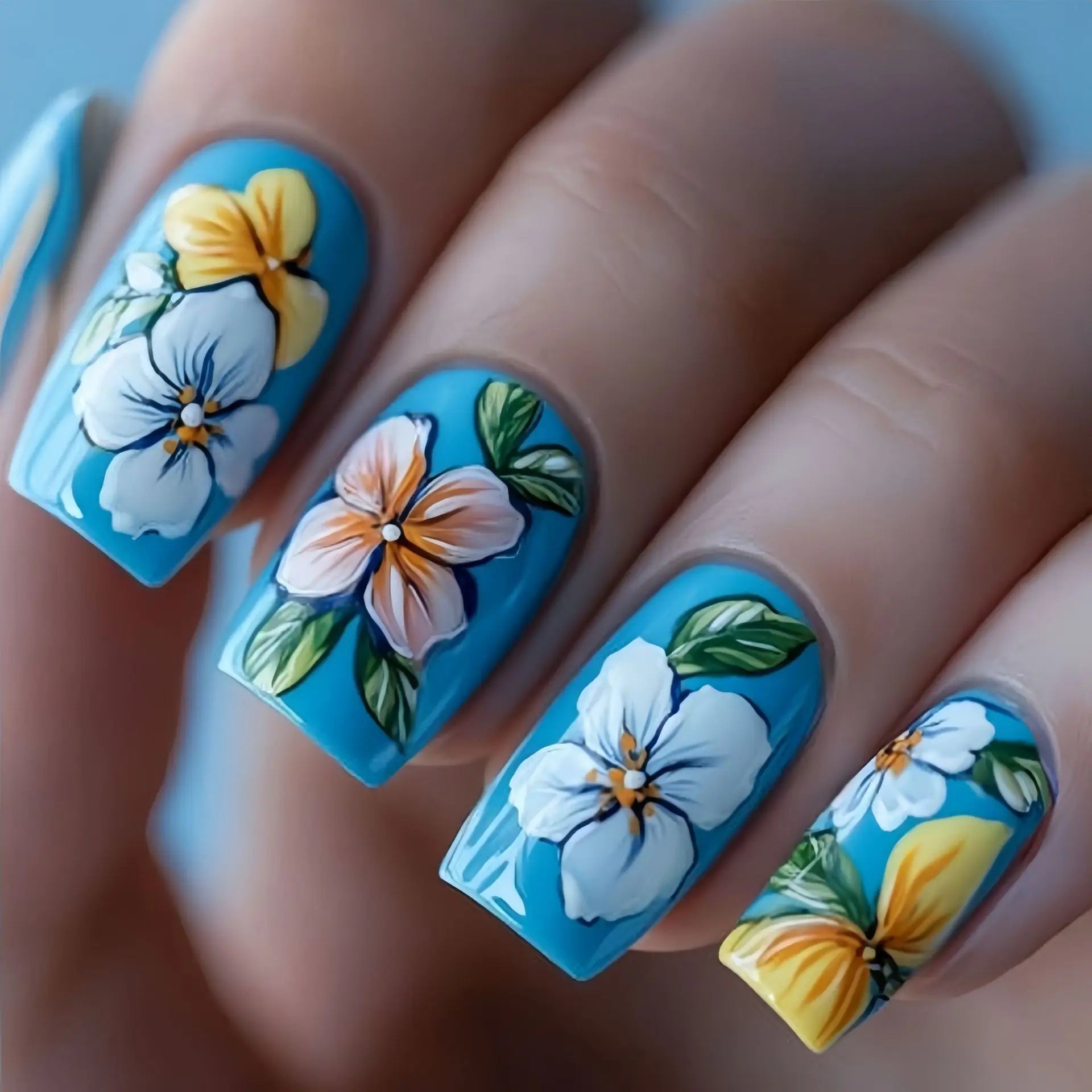 24 Piece Set Medium Long Press On Nails with Floral Design - Smarsty