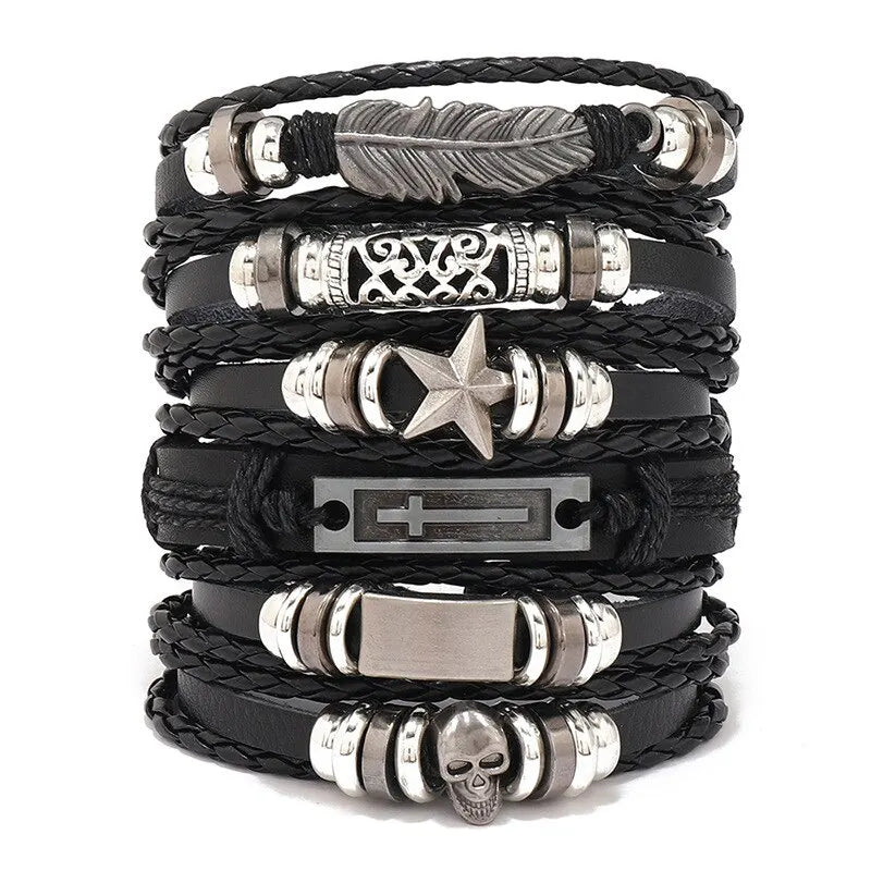 Viking Leather Bracelet For Men Adjustable Skull Design - Smarsty