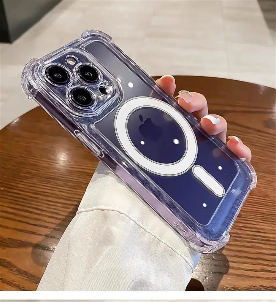 Luxury Wireless Charge Magsafe Transparent Case For iPhone 15 16 14 13 17 12 Pro Max Plus Magnetic Shockproof Soft Bumper Cover by Smarsty