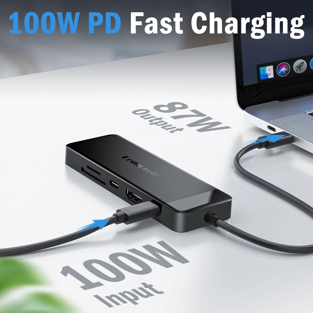 Lemorele 9 Ports TC92 USB C Hub Type C Docking Station Adapter 4K 30Hz HDMI 100W PD with SD/TF Card Slot For Macbook Laptop