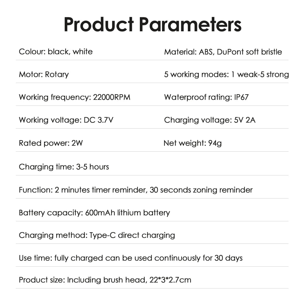Waterproof Electric Toothbrush with 5 Cleaning Modes - Smarsty