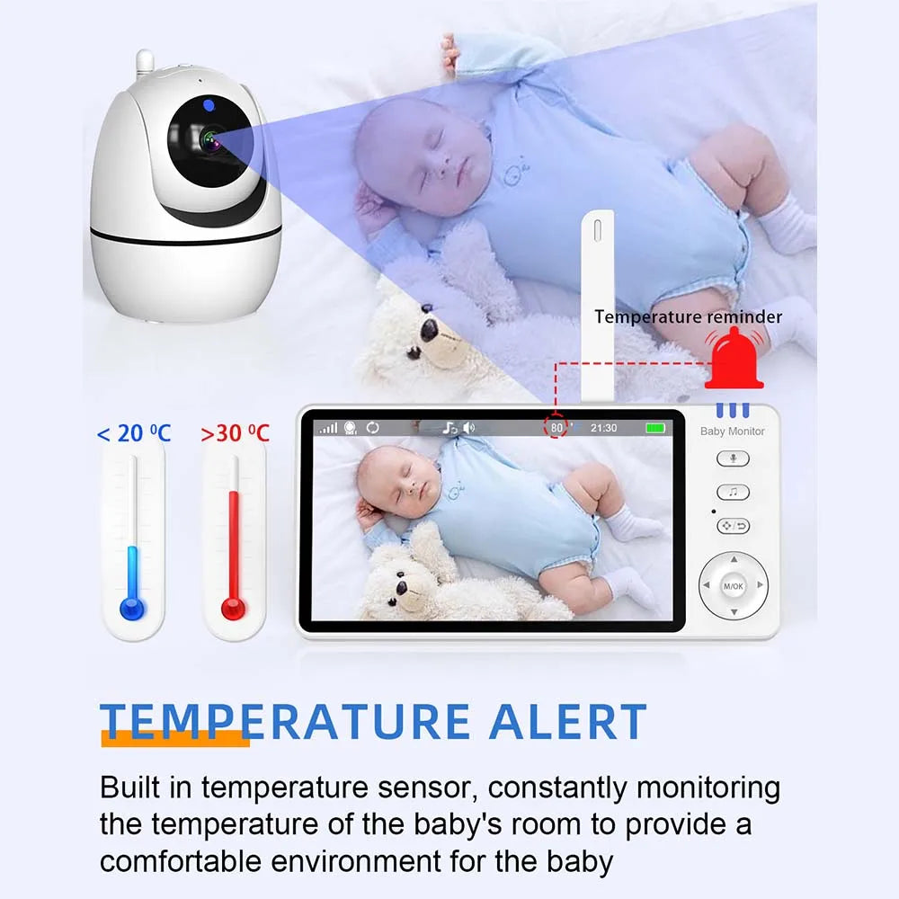 5 Inch Video Baby Monitor With Camera PTZ Zoom Babyphone Cam Security Protection Surveillance Cameras Temperature Sensor Lullaby by Smarsty