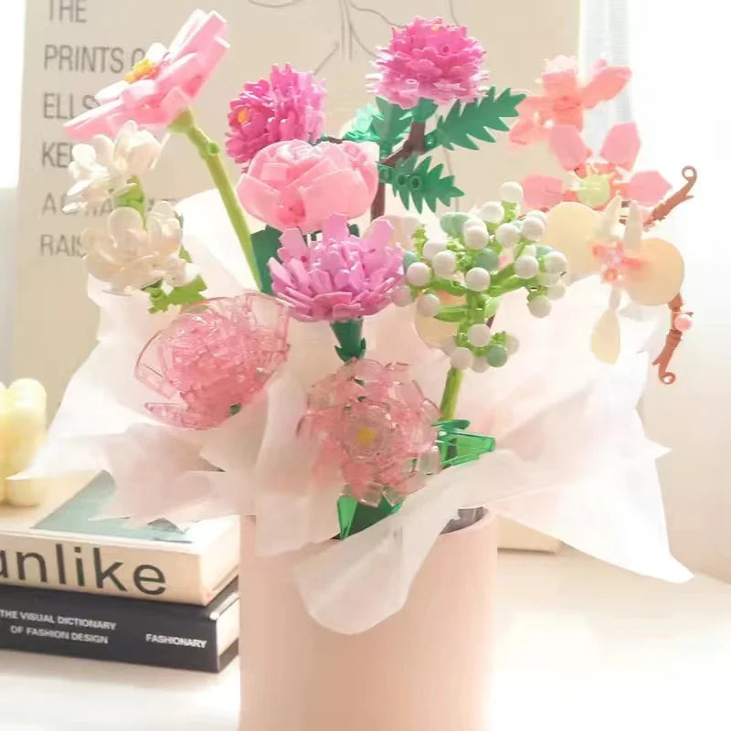13 Styles Pretty Flower Building Blocks Rose Valentine's Lavender Peach Lily Of The Valley Tulip Bricks DIY Home Ornaments by Smarsty