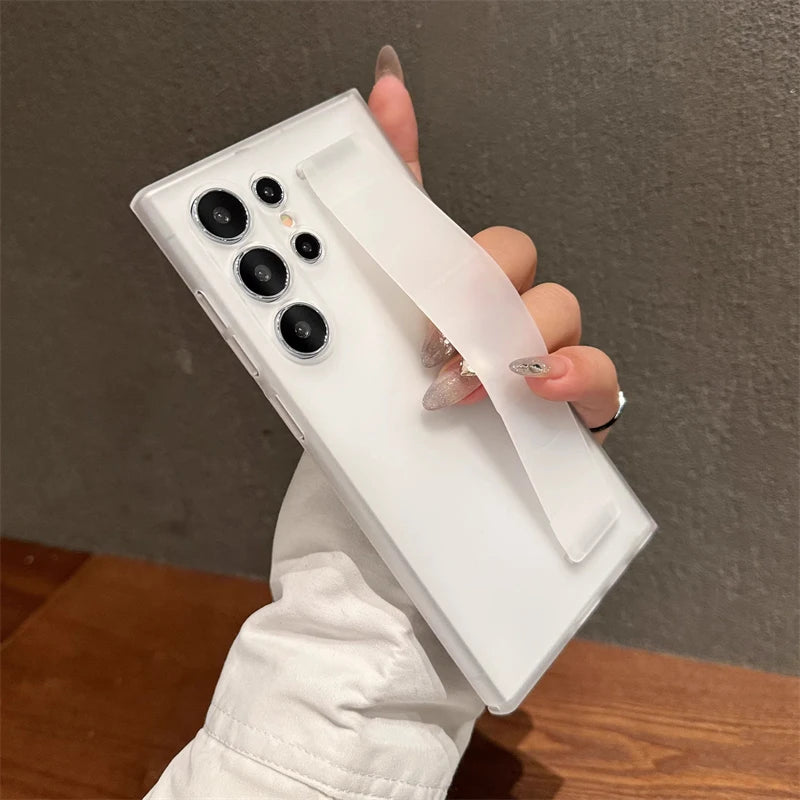 Shockproof Silicone Wrist Strap Case Matte Clear Cover - Smarsty