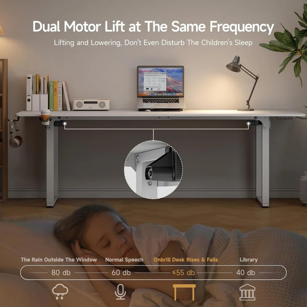 Standing Desk, 71x32 Inches Rectangle Stand Up Desk with 4 Legs, Dual Motor and Memory Controller, Adjustable Height from 28-46