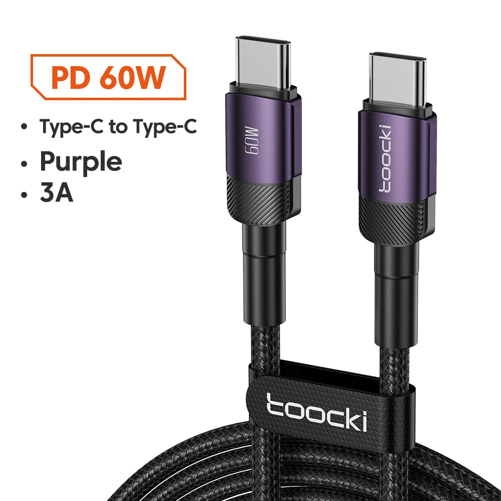 Toocki 60W/100W Type C to USB C Cable PD 3.0 Quick Charge Fast Charging Type C to Type C For Huawei Xiaomi Samsung Laptop - Smarsty