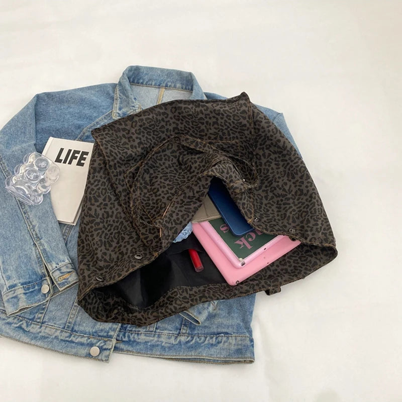 Leopard Pattern Tote Bag Vintage Canvas With Large Capacity - Smarsty