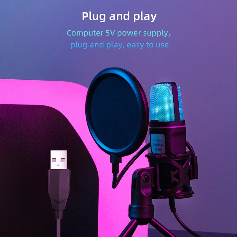 USB Microphone with RGB Lighting for Gaming and Podcasting - Smarsty