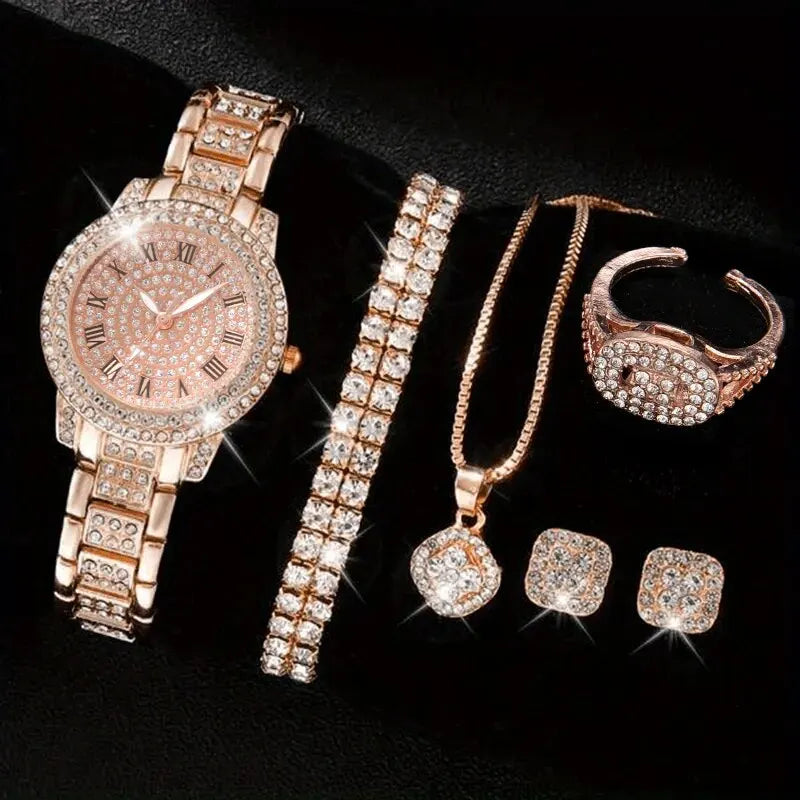 Luxury Women Alloy Watch Set with Elegant Crystals - Smarsty