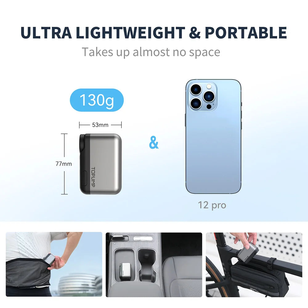 TOPUMP TB2 PRO Mini Portable Electric Pump for Bike Cordless Tire Inflator 120PSI Max 450mAh Battery with Screen Fast Charging - Smarsty