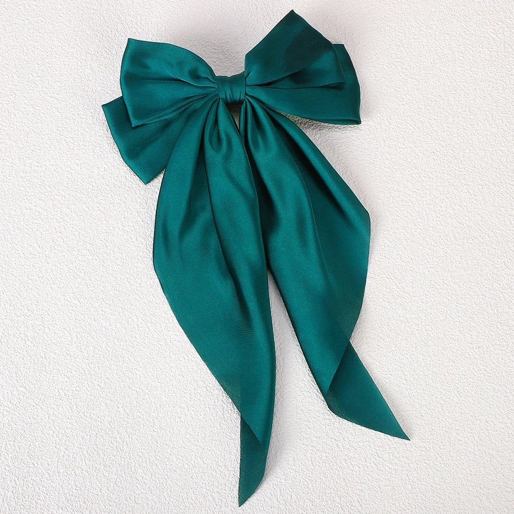 Girls Elegant Big Bow Satin Hair Clip Accessory - Smarsty