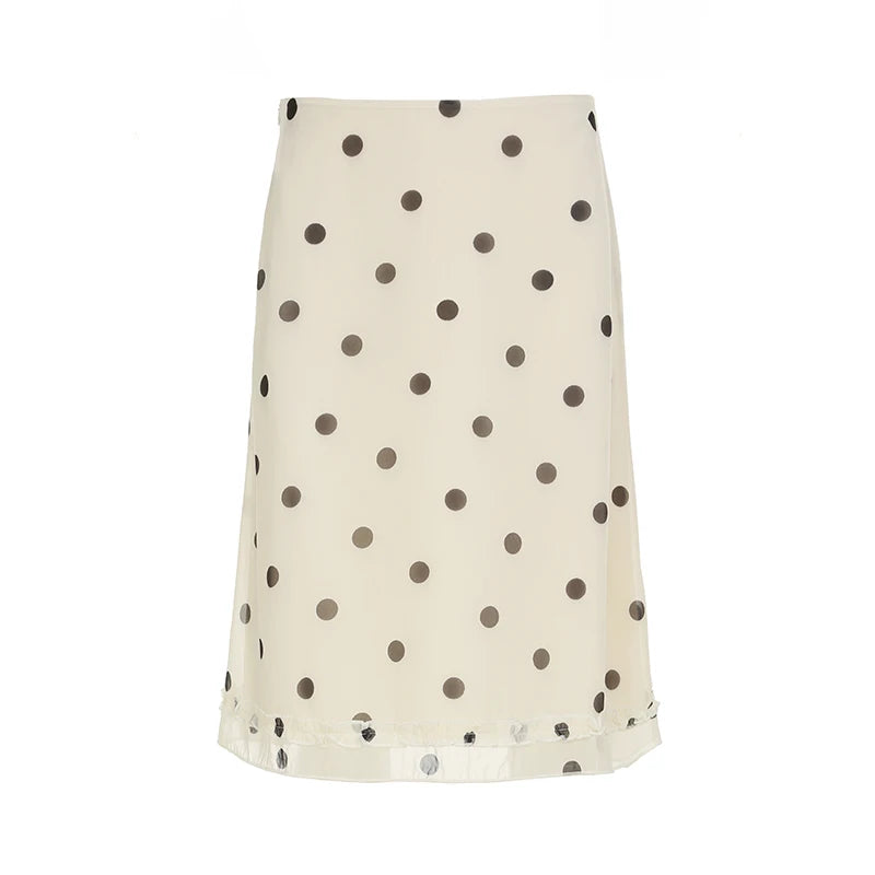 Darlingaga Fashion Polk Dot Printed Edible Tree Fungus Trim Skirts Women Holidays Zipper-Up Mesh Half Double Layers Bottoms 2025 - Smarsty