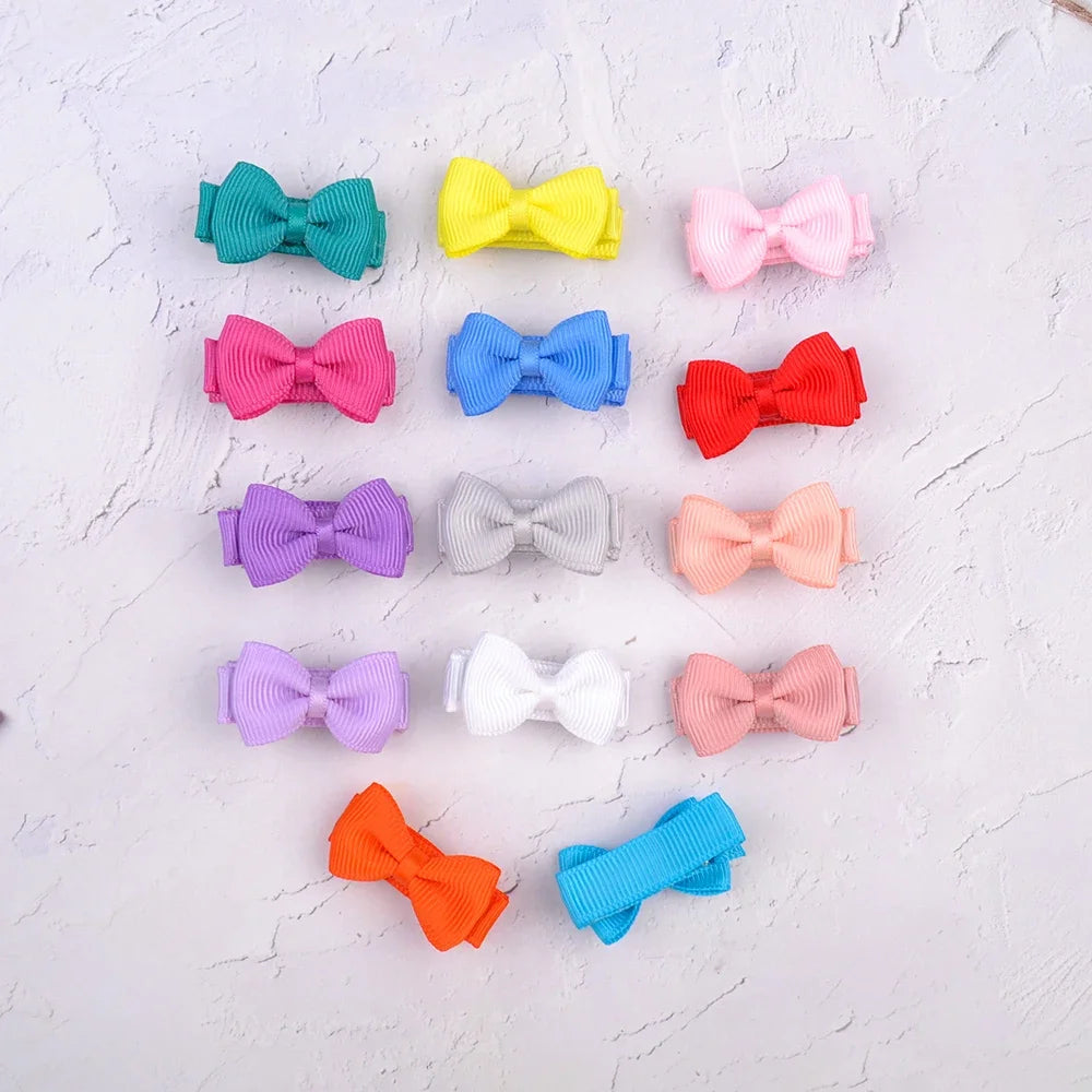 Mini Hair Bows Clip For Baby Girls Ribbon Covered Secure - Smarsty