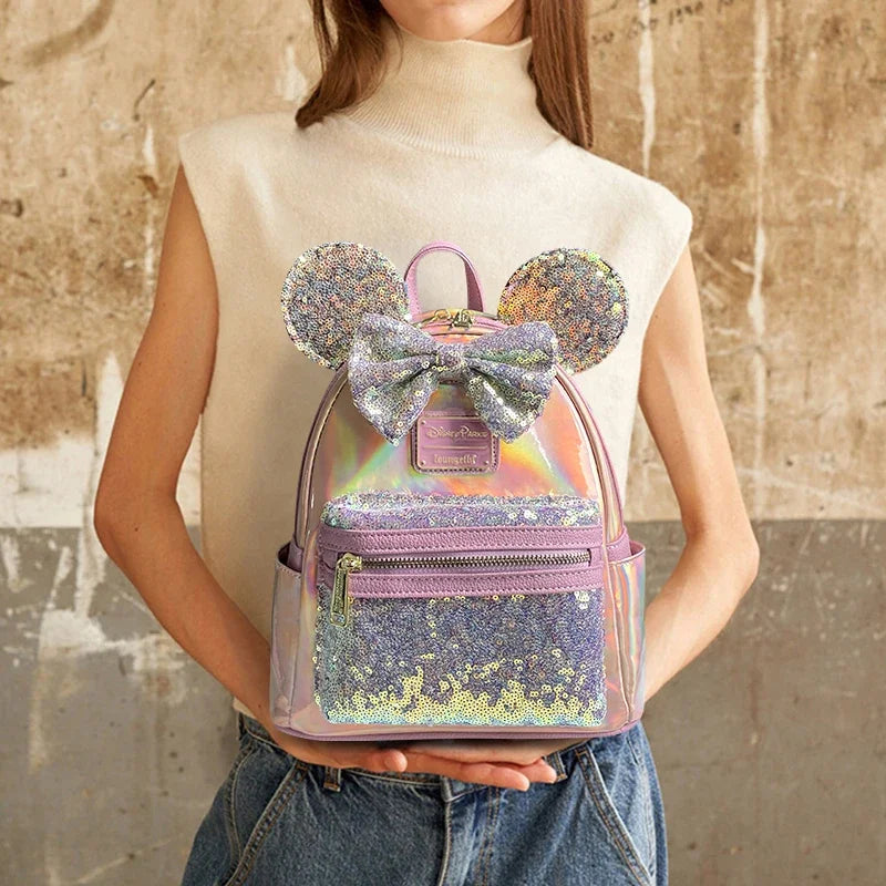 Stylish Pink PU Leather Minnie Mouse Shoulder Backpack - Smarsty