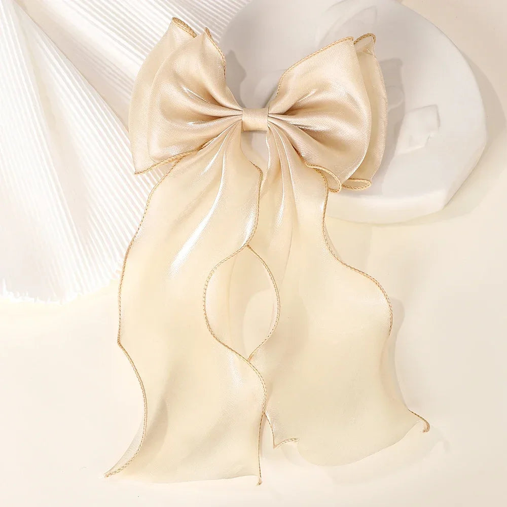 Girls Elegant Big Bow Satin Hair Clip Accessory - Smarsty