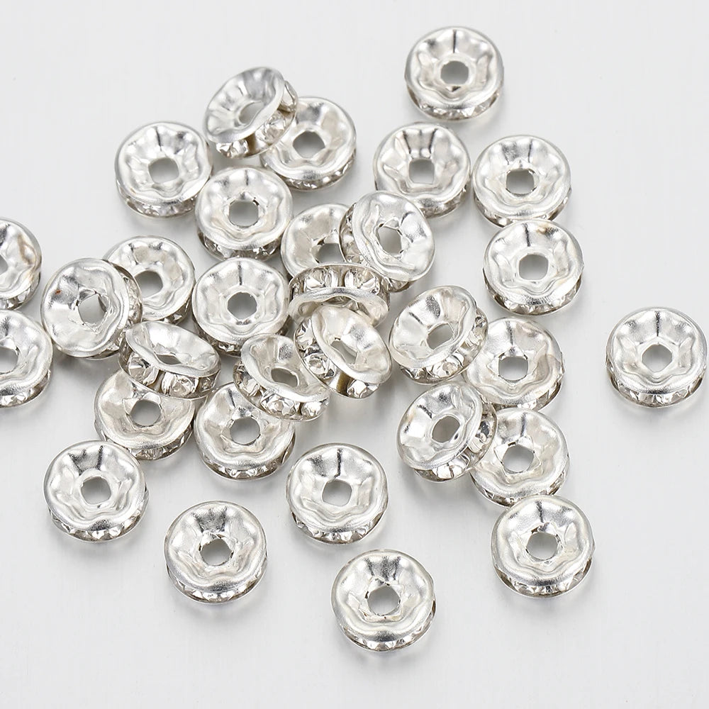 100pcs Silver Crystal Rhinestone Spacer Beads for Jewelry Making - Smarsty