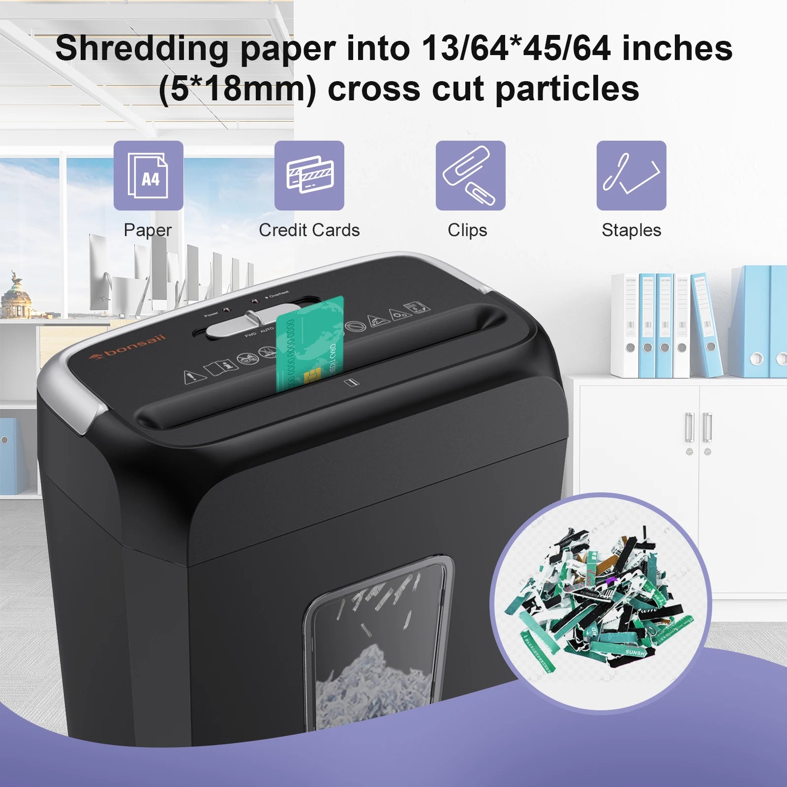 Bonsaii 6-Sheet Cross Cut Paper Shredder Home Office Use with Handle for Document,Mail,Staple,Clip-3.4 Gal Wastebasket