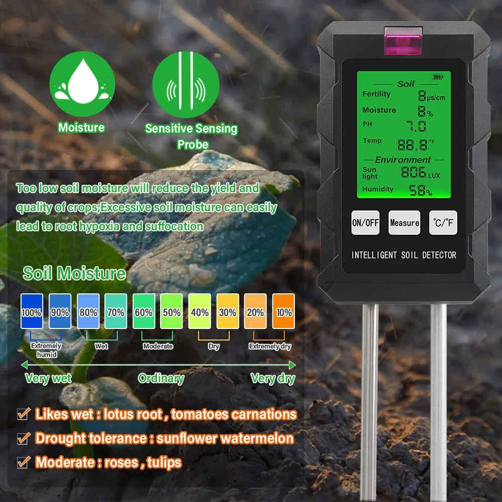 Digital 6 in 1 Soil PH Meter and Tester for Garden Health - Smarsty