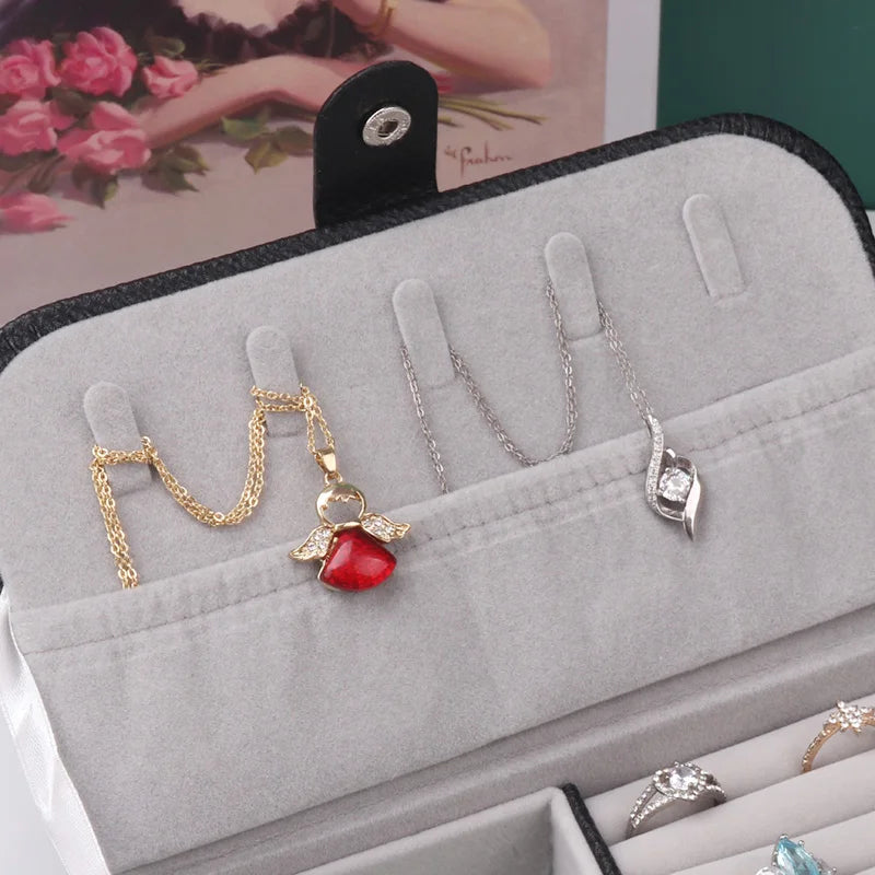 Portable Jewelry Organizer Case for Travel with Leather Storage - Smarsty