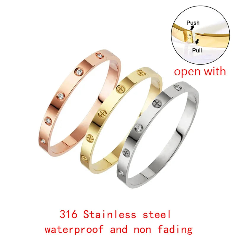 Gold Color Zircon Cross Nut Nail Bracelet for Women - Smarsty