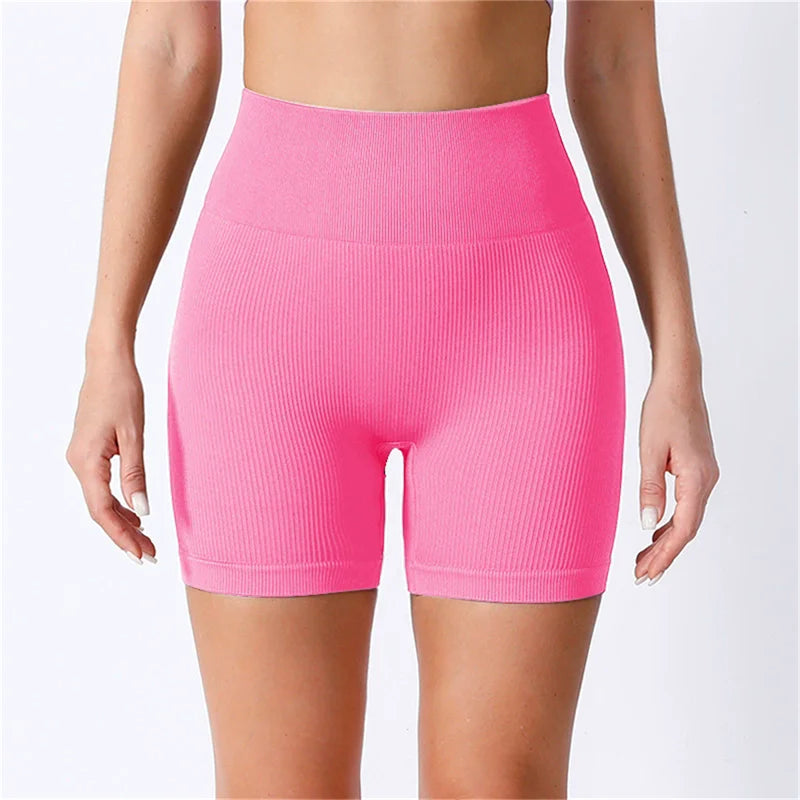 Women's Solid High Waist Sports Shorts, High Stretch Seamless Yoga Leggings, Ladies Sportswear for Indoor Outdoor Wear - Smarsty