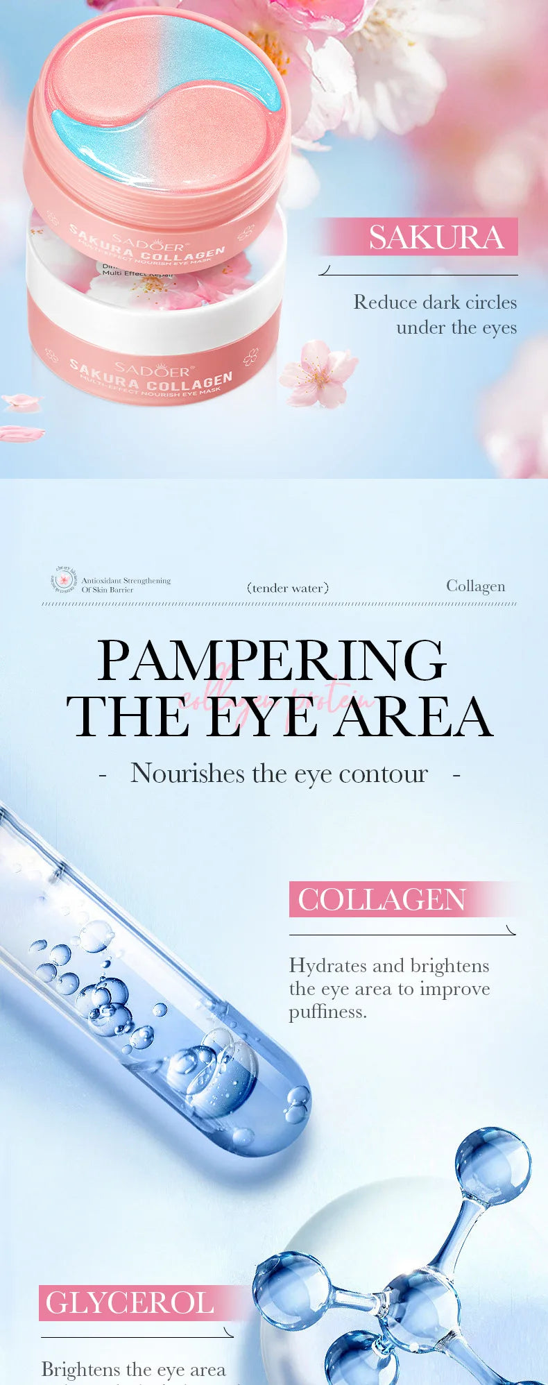 SADOER Sakura Collagen Eye Masks for Dark Circles Relief - Smarsty