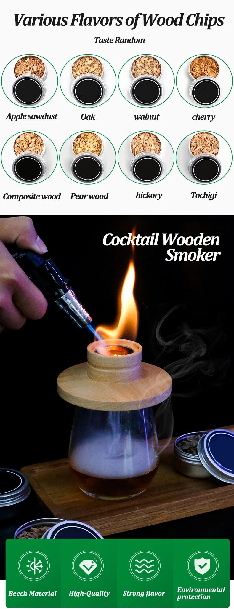 Wooden Cocktail Smoker Kit for Whiskey and Tequila - Smarsty