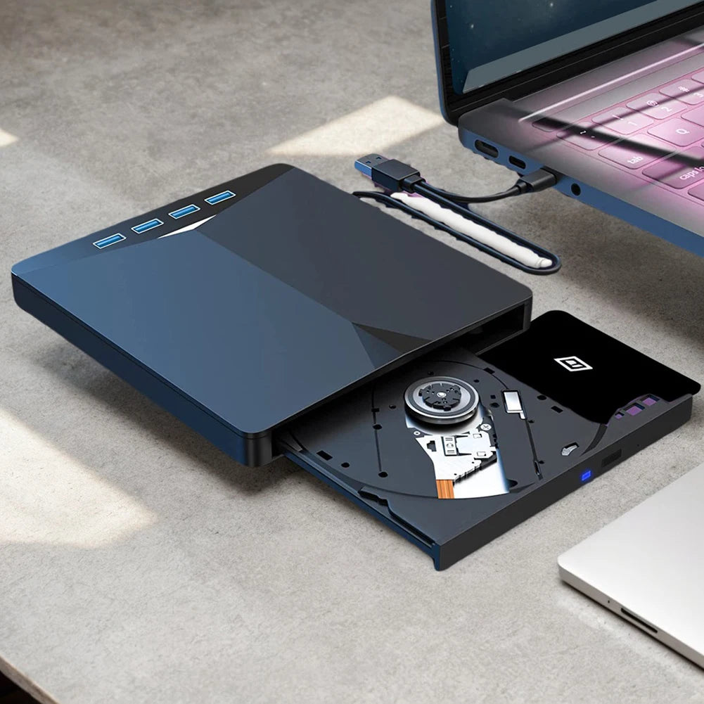7 In 1 USB3.0 Type-C External Mobile Drive CD DVD Burner Plug-and-Play Slim for Windows 11/10/8/7/Linux/ OS