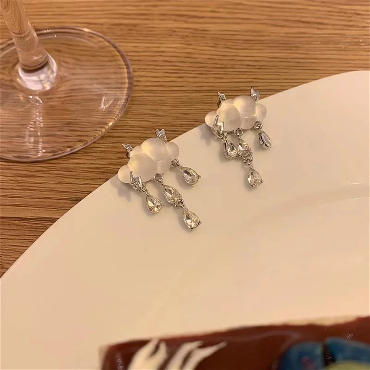 Korean Moon Butterfly Crystal Drop Earrings for Party Women - Smarsty