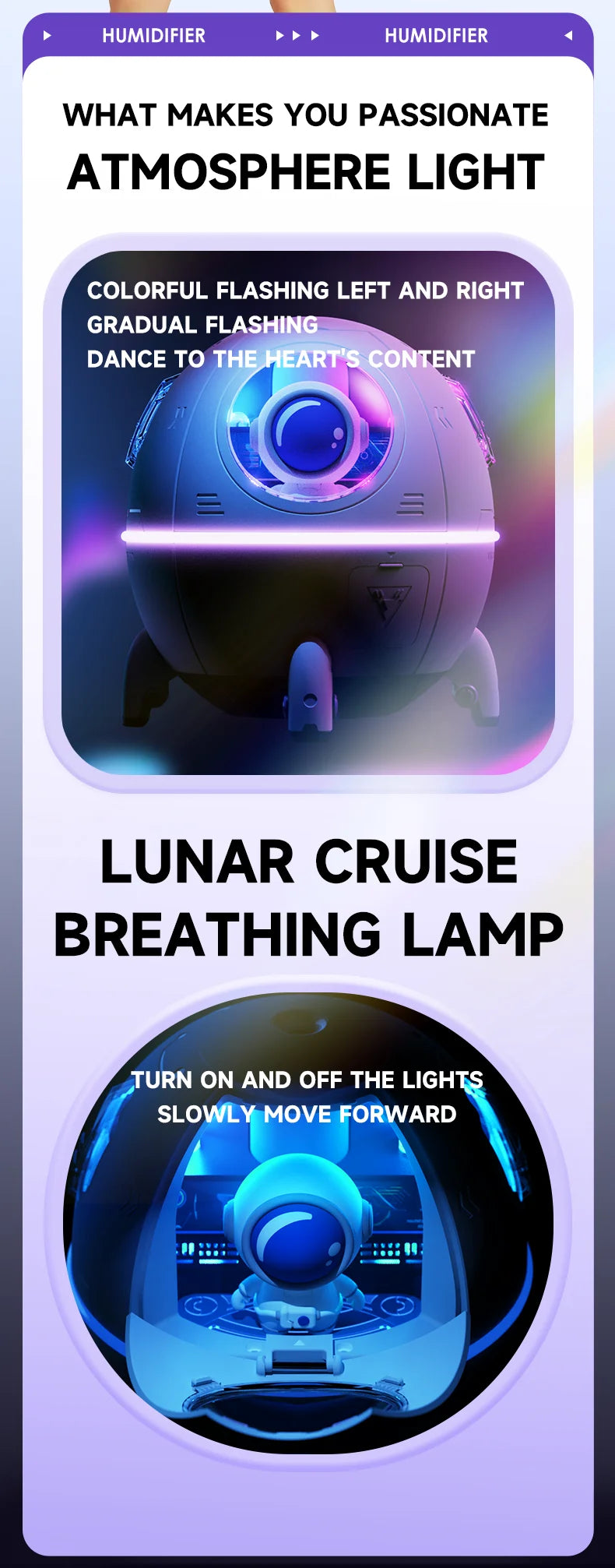 USB Rechargeable Space Capsule Air Humidifier with Colorful Light - Smarsty
