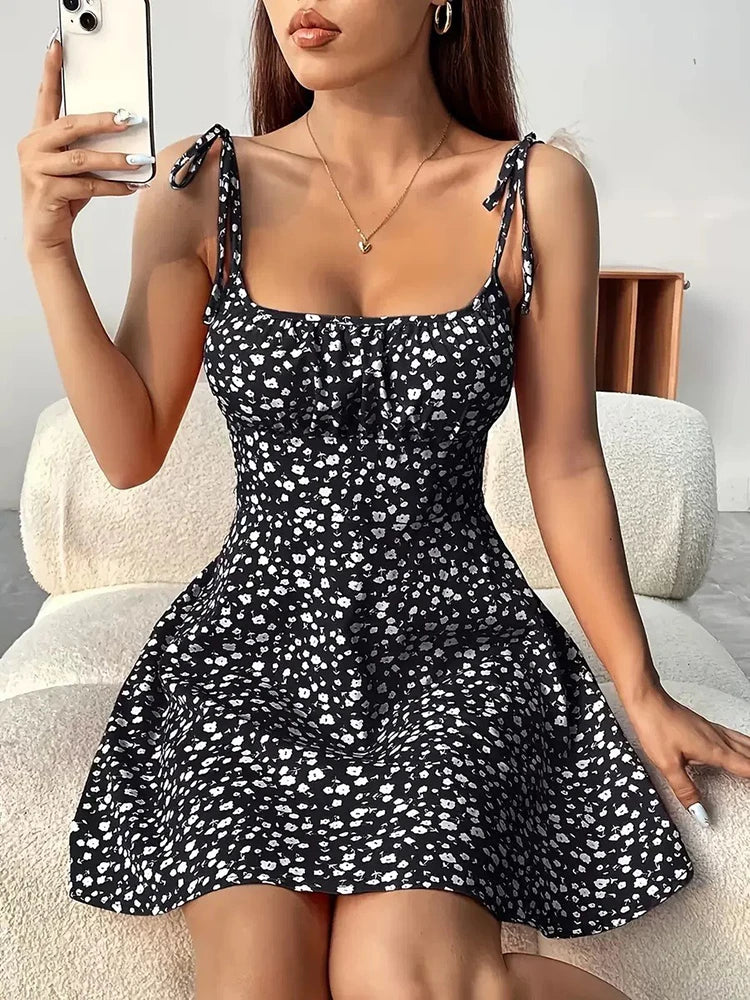 Women's Summer Floral Spaghetti Strap Beach Short Dress,Womens Dresses,Woman Clothing,Woman Clothes,Sundress,New In Dress 2025 - Smarsty