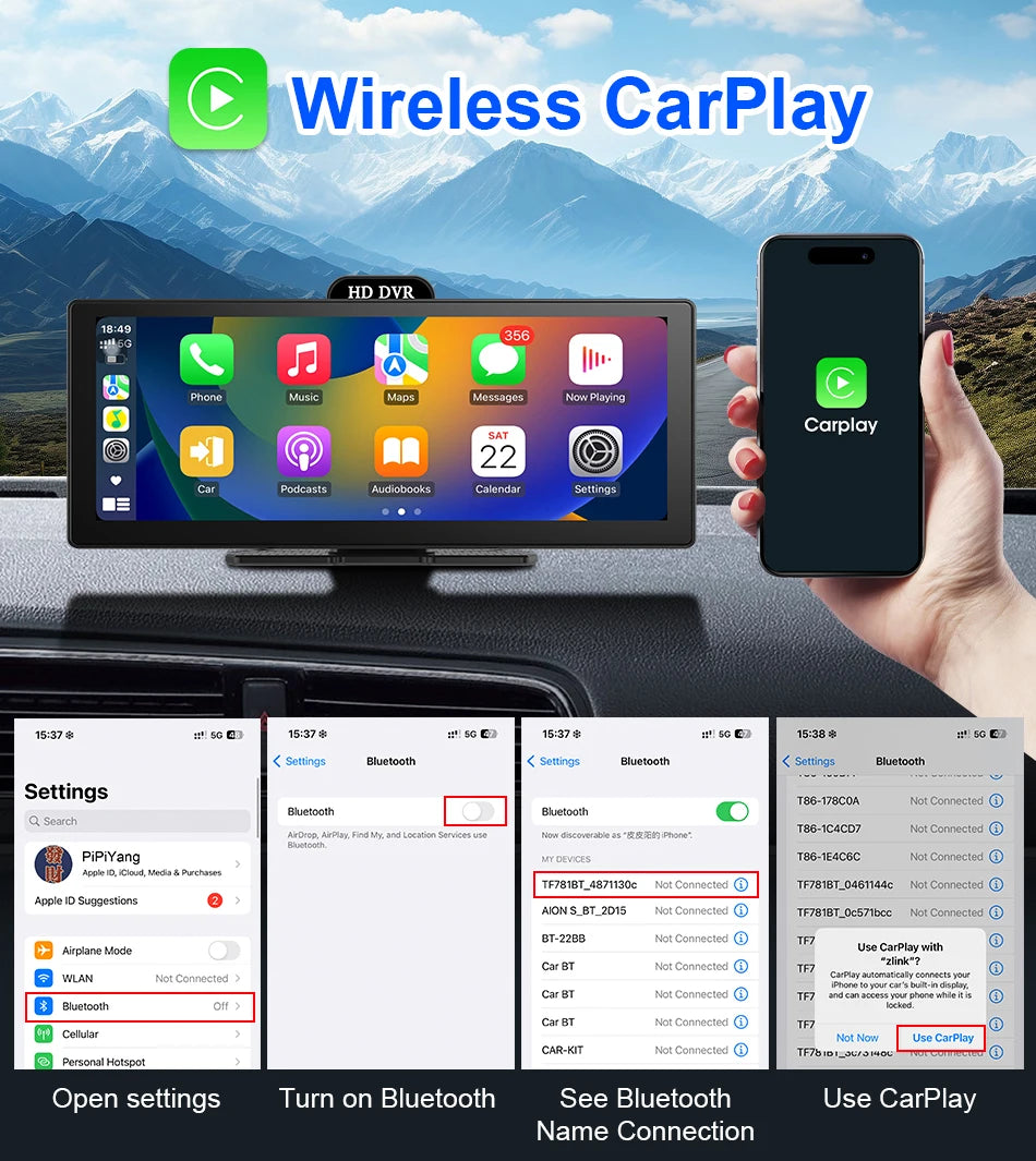 4K Dash Cam With Dual Lens GPS Navigation Wireless CarPlay - Smarsty