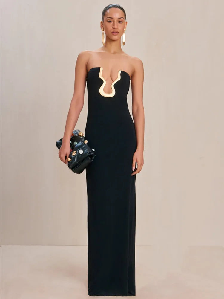 Ladies Women Celebrity Sexy Strapless Backless Black Maxi Long Bodycon Bandage Dress 2025 Elegant Evening Club Party Outfit - Smarsty