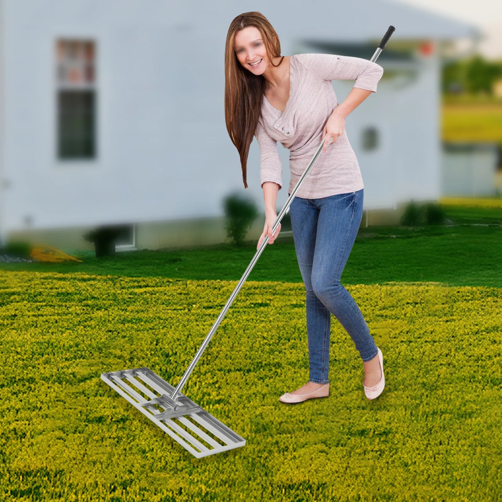 Professional Lawn Leveling Rake Soil Lawn Rake Adjustable 50-180cm Handle 180° Rotation for Perfect Turf & Green Grass