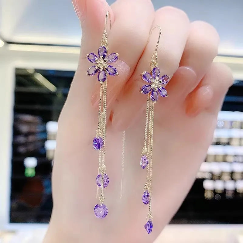 Luxury Crystal Flower Drop Earrings for Women Wedding Gift - Smarsty