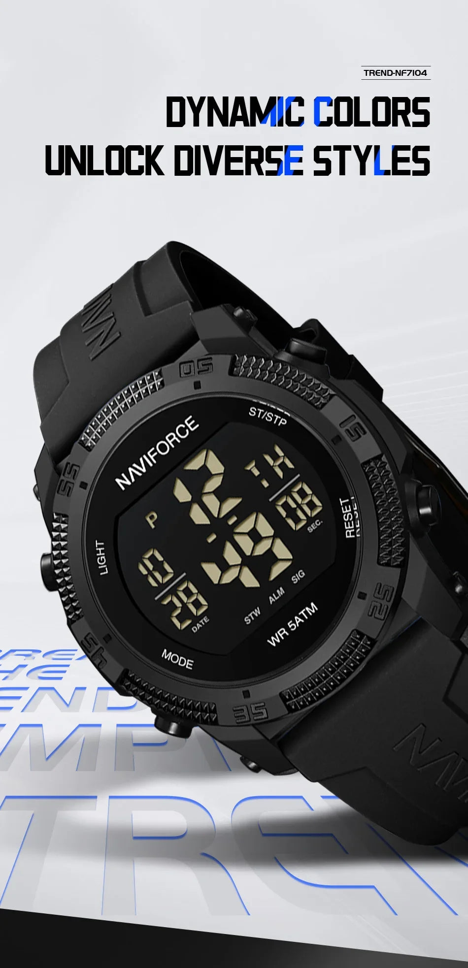 NAVIFORCE NF7104 Men's Waterproof Digital Watch with Alarm - Smarsty