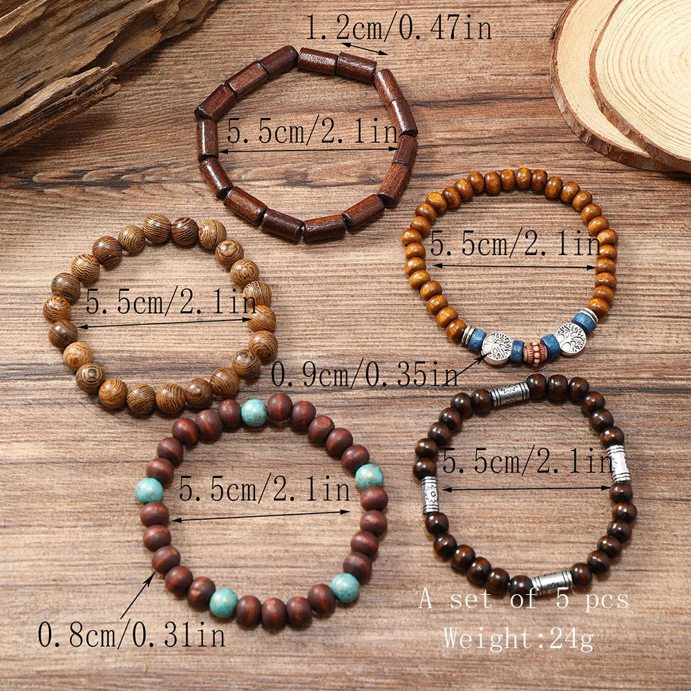 Ethnic Wood Bead Cactus Charms Bracelets for Women - Smarsty