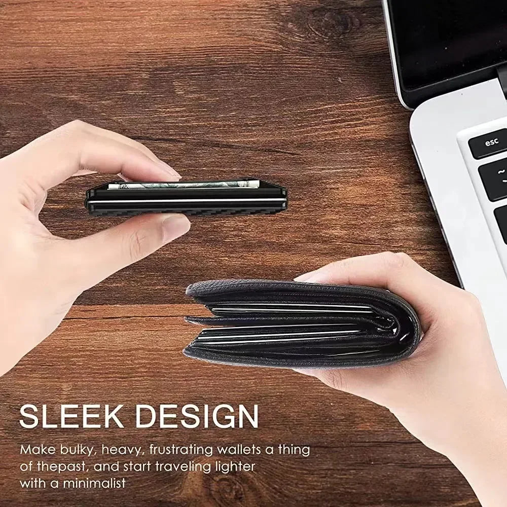 Carbon Fiber Metal Minimalist Slim Credit Card Holder Wallet Carteira for Men Cartera Tarjetero Hombre RFID Bank Cardholder Case