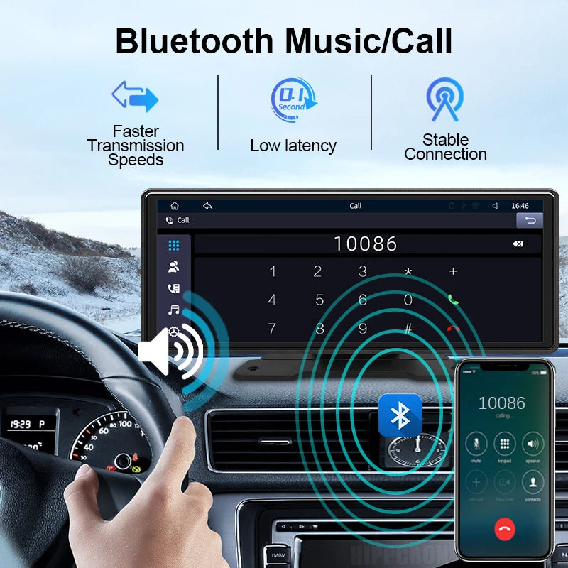 10.26" Car Mirror Radio Multimedia Video Player Universal Wireless Carplay Android Auto Screen With Bluetooth AUX USB